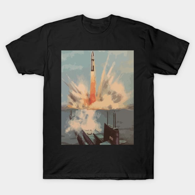 Polaris Nuclear Missile Submarine Launch Retro Art T-Shirt by Battlefields